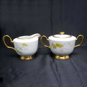 【中古】大倉陶園 OKURA シュガーポット クリーマー セット リミテッドエディション 植物柄 金彩【質屋鑑定品】