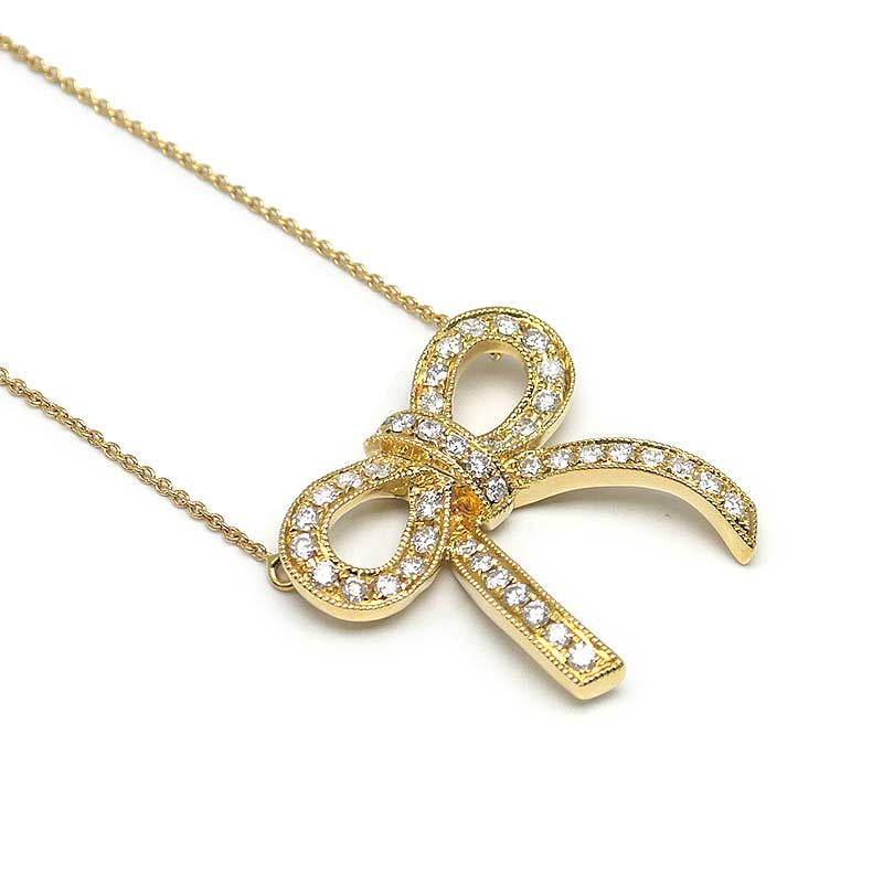 乐天商城 - 【中古】ダイヤモンドネックレス K18YG・ダイヤ0.60ct リボン【質屋鑑定品】