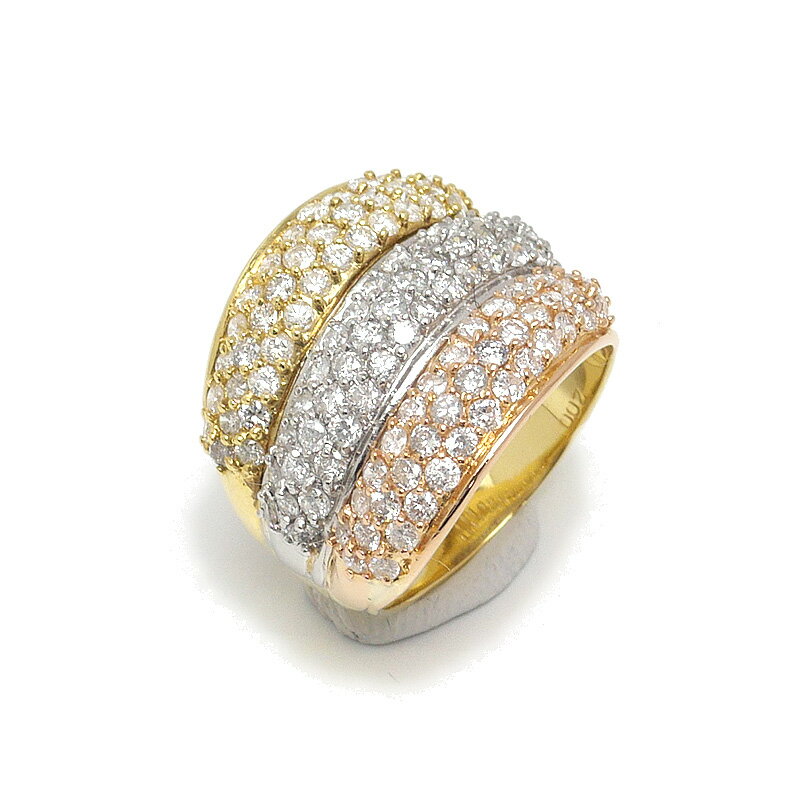 乐天商城 - 【中古】ダイヤモンドリング K18 PT900 コンビ ダイヤ2.00ct 約9.4g 約11.5号 ピンクゴールド 【質屋鑑定品】