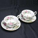 【中古】ウェッジウッド WEDG WOOD チャーンウッド ティーカップ&ソーサー 2個セット フラワー 蝶【質屋鑑定品】