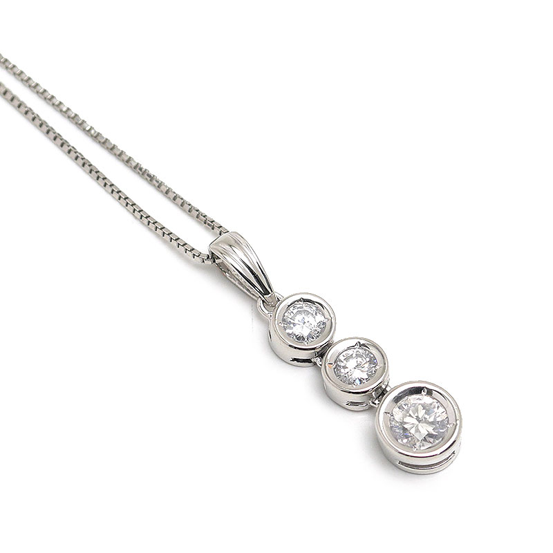 乐天商城 - 【中古】ダイヤモンドネックレス PT900・PT850 3連デザイン カラット刻印なし【質屋鑑定品】