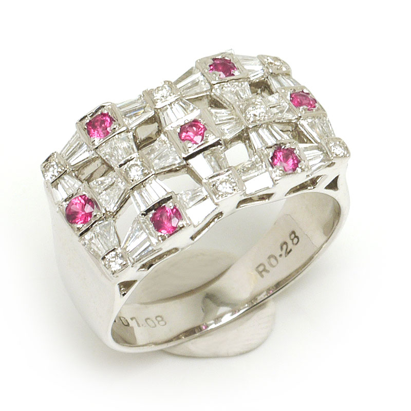 乐天商城 - 【中古】ルビーダイヤモンドリング #12 約12号 K18WG・ダイヤ1.08ct・ルビー0.28ct 【質屋鑑定品】