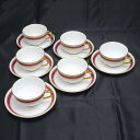 【中古】大倉陶園 OKURA ゴールドライン ティーカップ&ソーサー 6個セット 金彩 レッド系【質屋鑑定品】