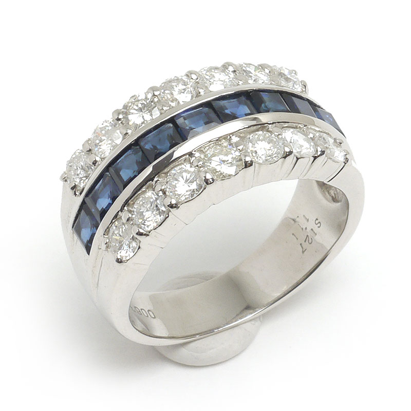【中古】サファイアダイヤモンドリング #10.5 約10.5号 PT900・サファイア1.27ct・ダイヤ1.11ct【質屋鑑定品】
