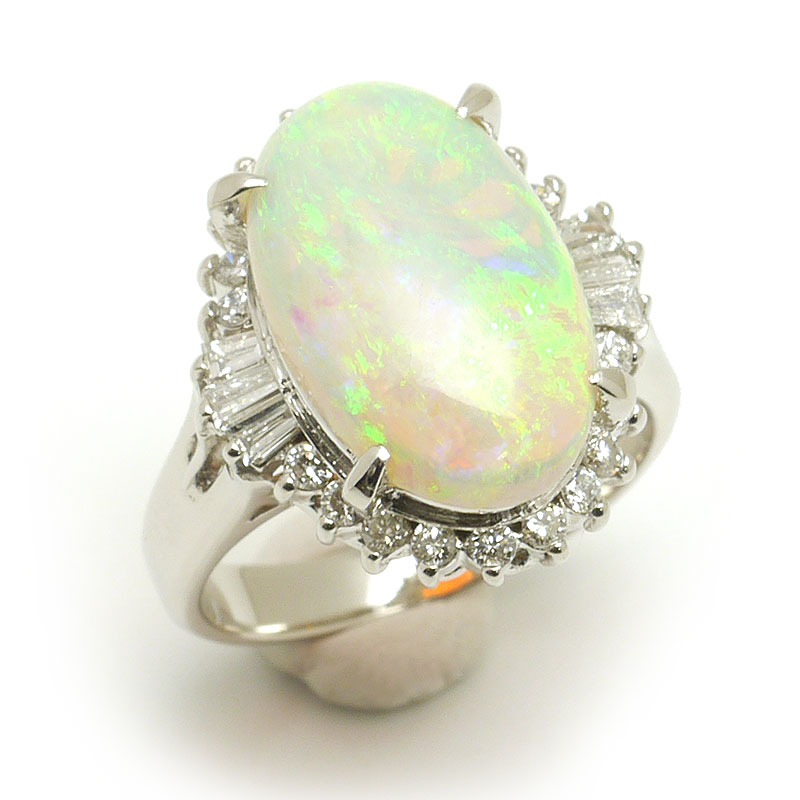 乐天商城 - 【中古】オパールダイヤモンドリング #12 約12号 PT900・オパール4.18ct・ダイヤ0.52ct【質屋鑑定品】