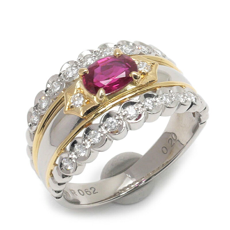 Rakuten - 【中古】ルビーダイヤモンドリング 約11.5号 Pt900/K18YG ルビー0.62ct ダイヤ0.20ct 指輪 ソーティング付【質屋鑑定品】