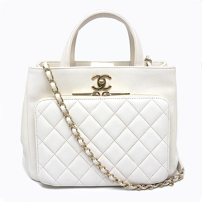 【中古】シャネル CHANEL 2WAYハンドバッグ キャビアスキン ホワイト チェーンショルダー ※塗り直し【質屋鑑定品】