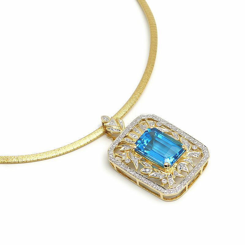 乐天商城 - 【中古】ブルートパーズネックレス K18YG・トパーズ8.60ct・ダイヤ0.40ct オメガチェーン 【質屋鑑定品】