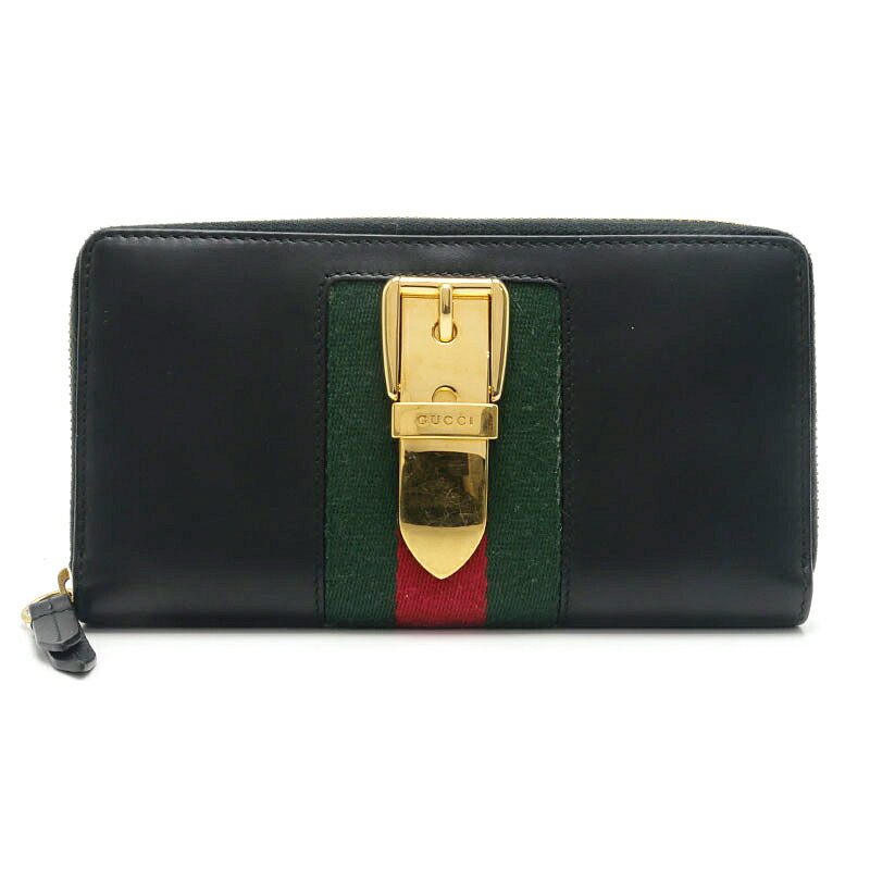 乐天商城 - 【中古】グッチ GUCCI シルヴィラウンドウォレット 長財布 レザー ブラック【質屋鑑定品】
