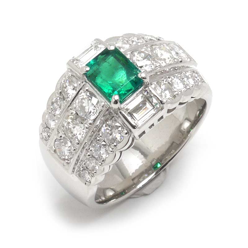 Rakuten - 【中古】エメラルドダイヤモンドリング #9.5 約9.5号 PT900・エメラルド0.65ct・ダイヤ1.45ct【質屋鑑定品】