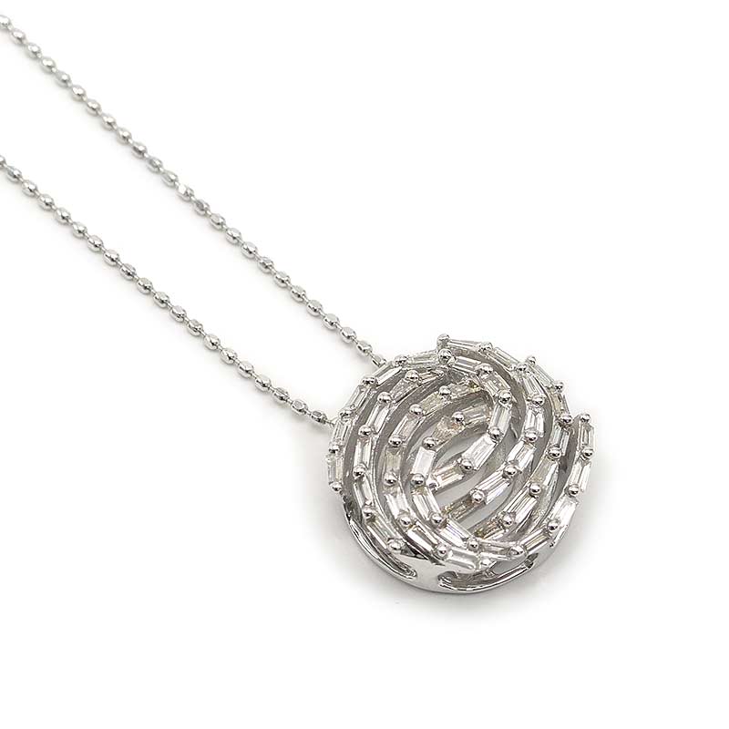 Rakuten - 【中古】ダイヤモンドネックレス K18WG・ダイヤ0.44ct サークルモチーフ テーパーダイヤ 【質屋鑑定品】