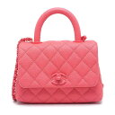 【中古】シャネル CHANEL トップハンドル ミニ フラップ バッグ キャビアスキン ピンク 訳アリ美品【質屋鑑定品】