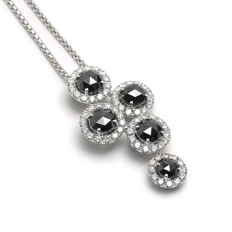 乐天商城 - 【中古】ダイヤモンドネックレス K18WG・ブラックダイヤ1.92ct・ダイヤ0.92ct 【質屋鑑定品】