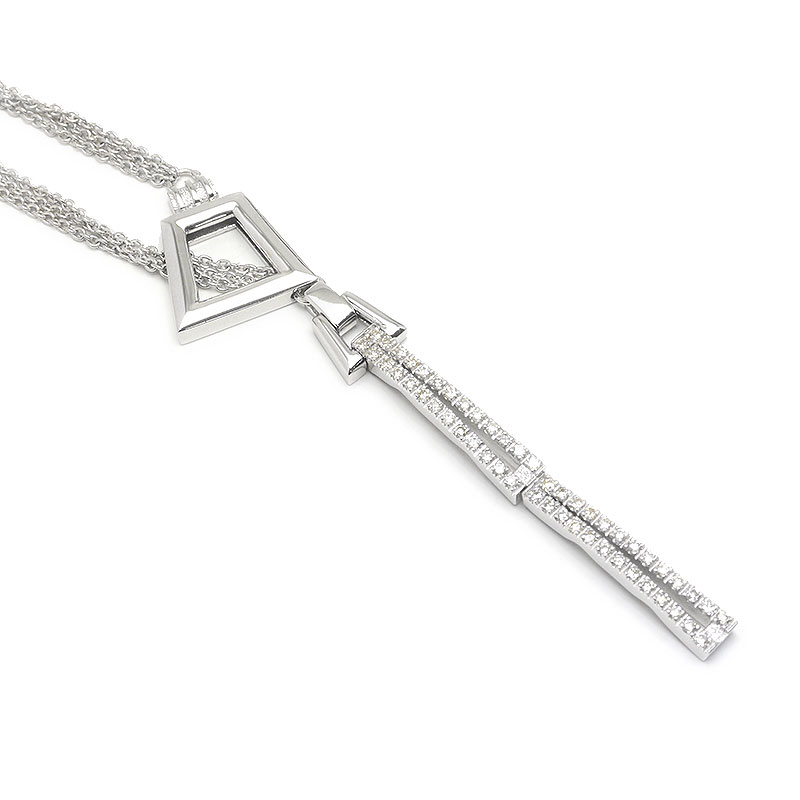 乐天商城 - 【中古】ダイヤモンドネックレス K18WG・ダイヤ0.65ct 3連チェーン 個性的【質屋鑑定品】