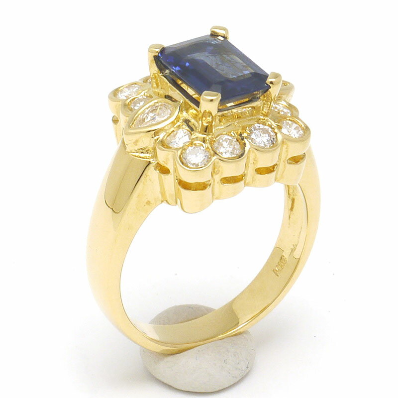 乐天商城 - 【中古】サファイアダイヤモンドリング #11.5 約11.5号 K18YG・サファイア1.58ct・ダイヤ0.72ct レクタンギュラー 【質屋鑑定品】