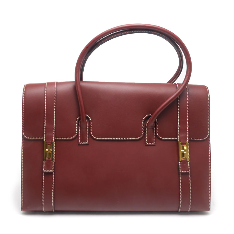 乐天商城 - 【中古】エルメス HERMES ドラック37 レザー ハンドバッグ エンジ系【質屋鑑定品】