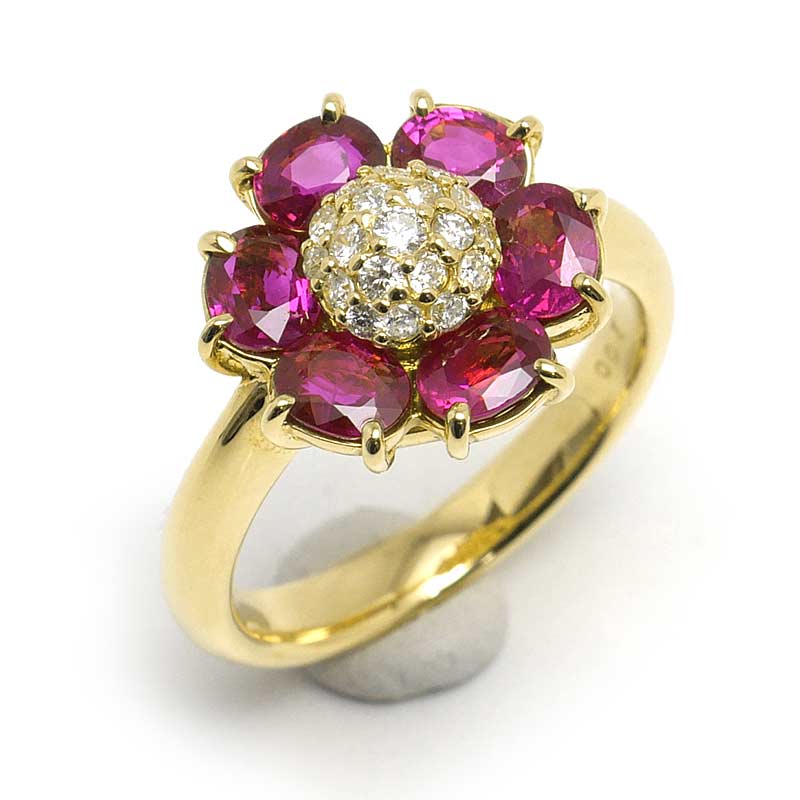 Rakuten - 【中古】ルビーダイヤモンドリング 約11号 K18YG・ルビー2.00ct・ダイヤ0.20ct フラワー 花【質屋鑑定品】