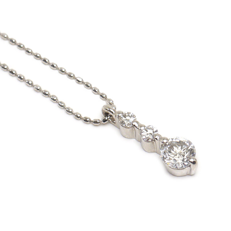 乐天商城 - 【中古】ダイヤモンドネックレス K18WG・ダイヤ0.43ct 3連風 【質屋鑑定品】