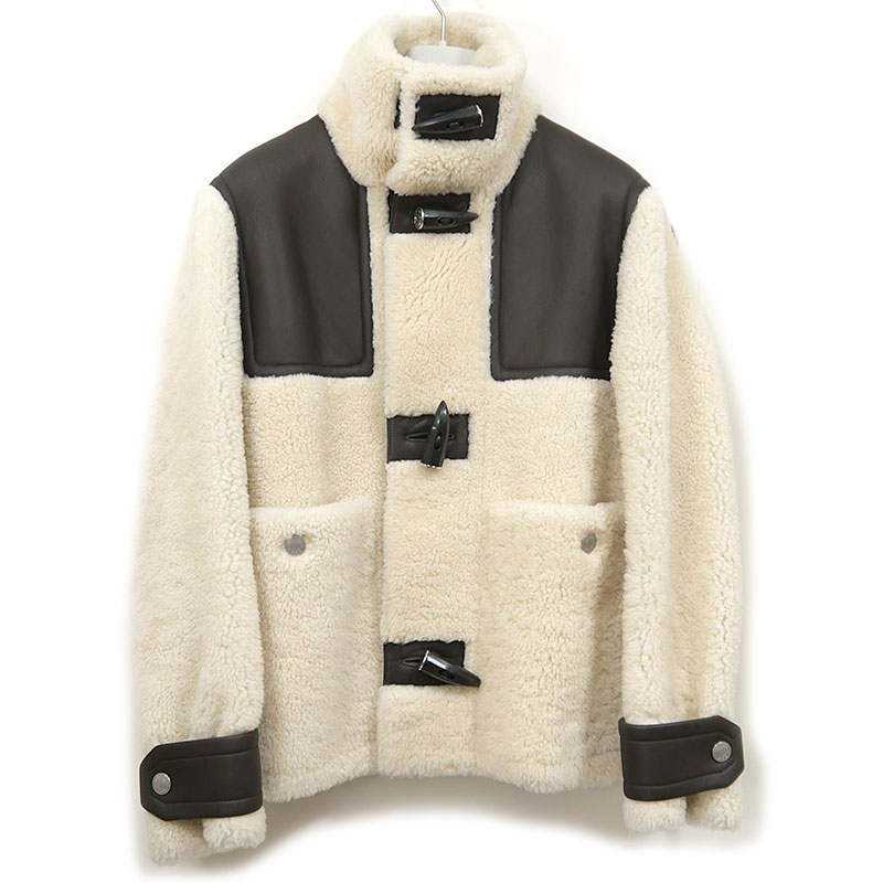 【中古】エルメス HERMES ムートンジャケット サイズ46 ホワイト系×ブラウン 【質屋鑑定品】