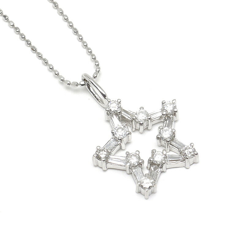 乐天商城 - 【中古】ダイヤモンドネックレス K18WG・ダイヤモンド0.51ct ホワイトゴールド スター 星【質屋鑑定品】