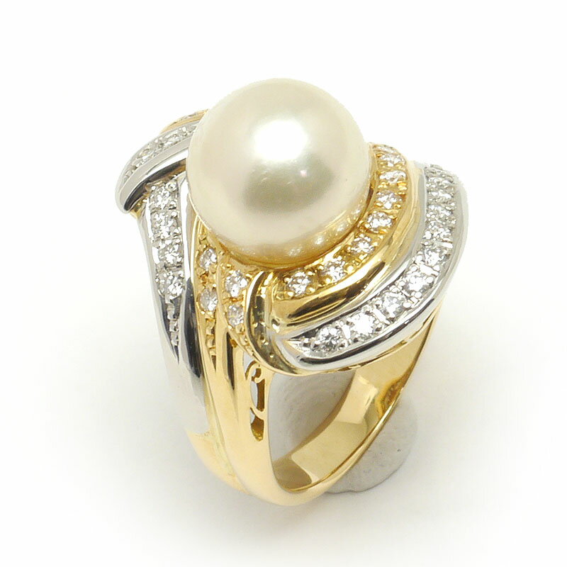 Rakuten - 【中古】パールダイヤモンドリング #9 約9号 K18YG・PT900・パール約9.0mm・ダイヤ0.38ct【質屋鑑定品】