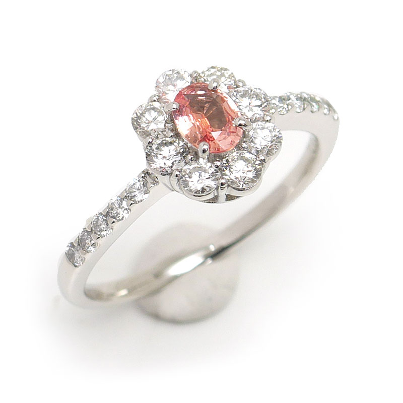 乐天商城 - 【中古】パパラチアサファイアリング 約11号 PT900・サファイア0.54ct・ダイヤ0.296ct【質屋鑑定品】