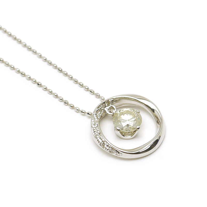 乐天商城 - 【中古】ダイヤモンドネックレス K18WG・ダイヤ0.545ct・0.03ct N-I1-GOOD スウィングデザイン【質屋鑑定品】