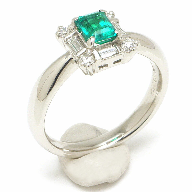 乐天商城 - 【中古】エメラルドダイヤモンドリング #15 約15号 Pt900・エメラルド0.61ct・ダイヤ0.32ct 指輪 ソーティング付き【 質屋鑑定品】