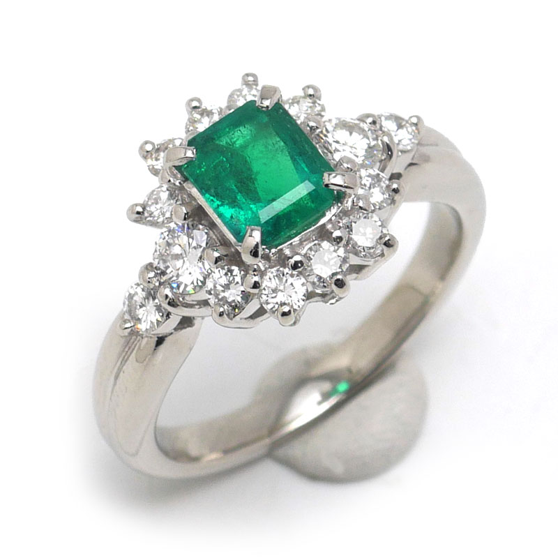乐天商城 - 【中古】エメラルドダイヤモンドリング 約11.5号 PT900・エメラルド0.82ct・ダイヤ0.64ct 【質屋鑑定品】