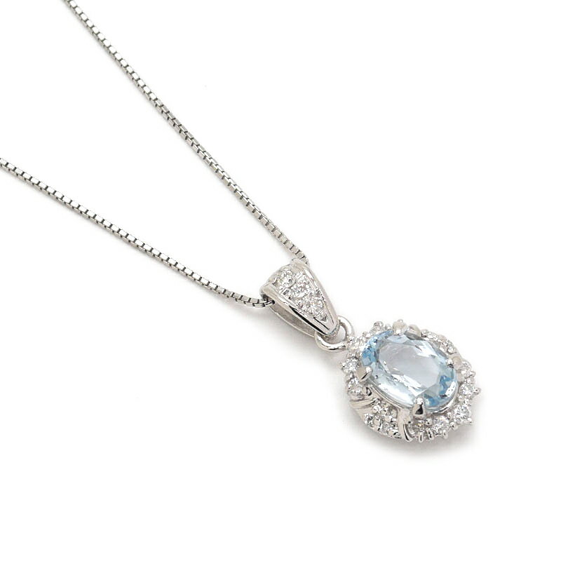 Rakuten - 【中古】アクアマリンダイヤモンドネックレス Pt900/850 プラチナ アクアマリン1.13ct ダイヤ0.25ct ソーティング付【質屋鑑定品】