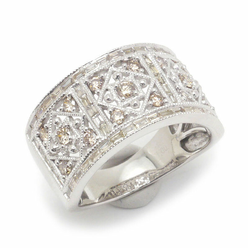 乐天商城 - 【中古】ダイヤモンドリング #16 約16号 K18WG ホワイトゴールド ブラウン系ダイヤ1.00ct 透かしデザイン【質屋鑑定品】
