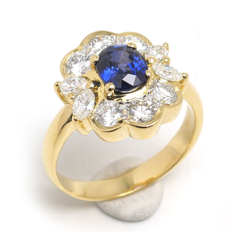乐天商城 - 【中古】サファイアダイヤモンドリング 約7.5号 K18YG・S0.96ct・D0.95ct【質屋鑑定品】