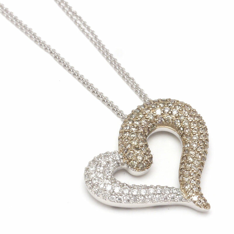 乐天商城 - 【中古】ダイヤモンドネックレス K18WG・ダイヤ0.41ct・ブラウンダイヤ1.06ct ハートモチーフ【質屋鑑定品】