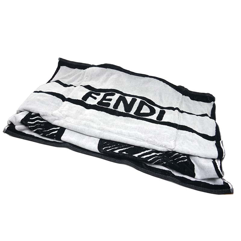 【中古】フェンディ FENDI ビーチタオル FXH016 170×100 ホワイト/ブラック コットン【質屋鑑定品】