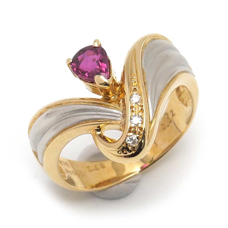 乐天商城 - 【中古】ルビーダイヤモンドリング 約11号 K18YG・PT900・ルビー0.43ct・ダイヤ0.02ct【質屋鑑定品】