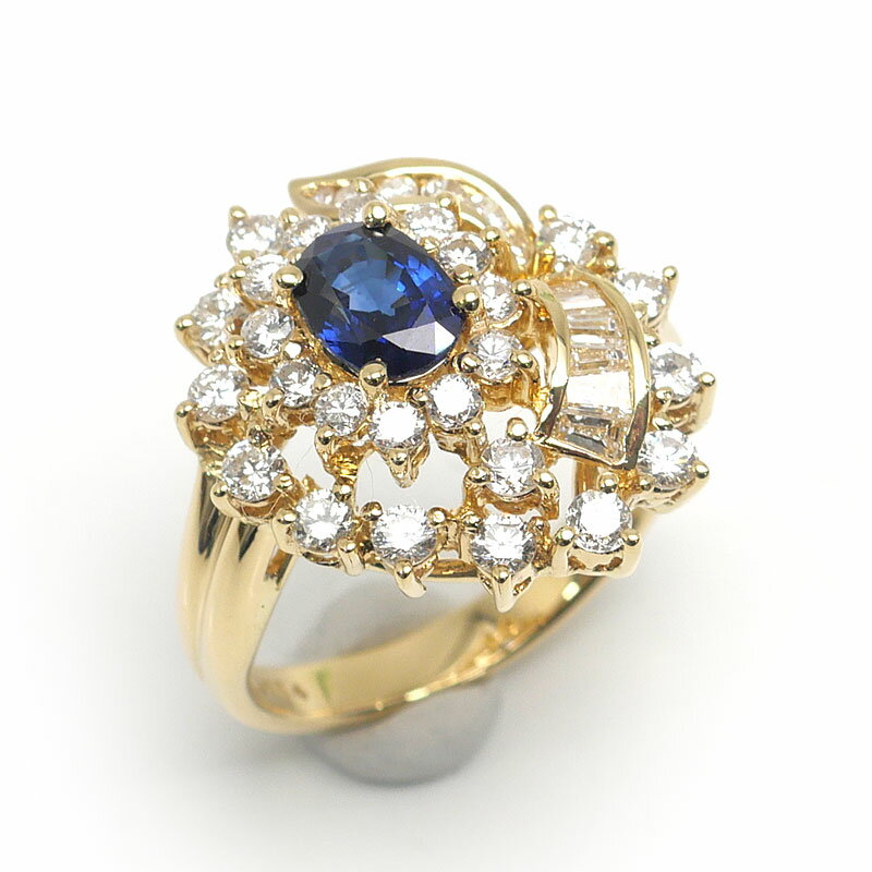 乐天商城 - 【中古】サファイアダイヤモンドリング 約13.5号 K18YG・S1.17ct・D1.14ct【質屋鑑定品】