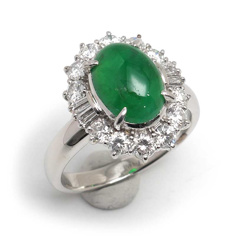 乐天商城 - 【中古】ヒスイダイヤモンドリング 約14.5号 PT900・ヒスイ2.40ct・ダイヤ1.19ct 翡翠【質屋鑑定品】