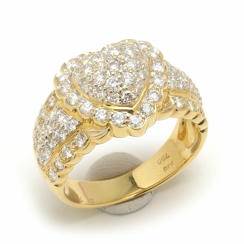 【中古】ダイヤモンドリング 約12号 K18YG・ダイヤ1.00ct ハートモチーフ【質屋鑑定品】