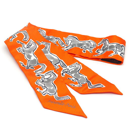 【中古】エルメス HERMES ツイリー 自由の馬 シルク スカーフ オレンジ系 美品【質屋鑑定品】 【中古】エルメス HERMES ツイリー 自由の馬 シルク スカーフ オレンジ系 美品【質屋鑑定品】