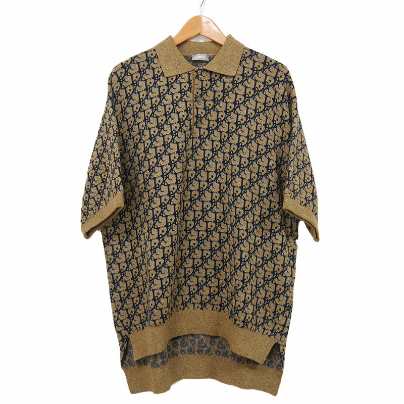 【中古】ディオール Dior ニット半袖ポロシャツ 283M830AT355 S ブラウン系 シルク混【質屋鑑定品】