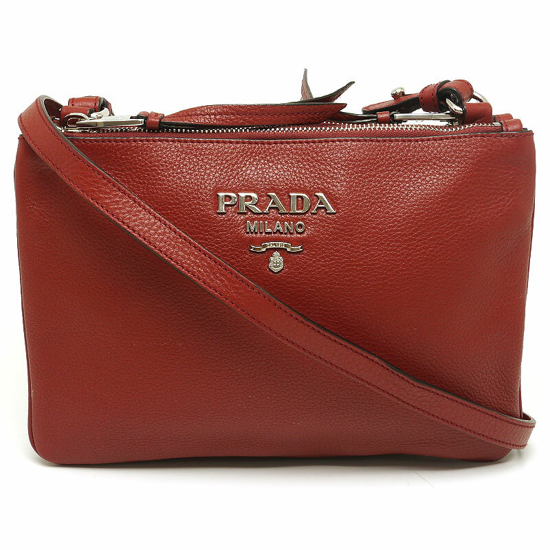 【中古】プラダ PRADA ショルダーバッグ 1BH046 肩掛け 斜め掛け ボルドー系 赤 レッド ギャランティカード付【 質屋鑑定品】