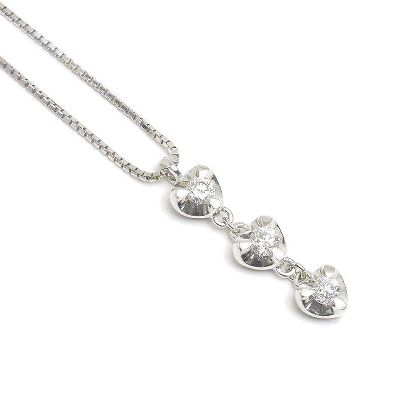 乐天商城 - 【中古】ダイヤモンドネックレス K18WG・ダイヤ0.43ct ハートモチーフ 3連【質屋鑑定品】