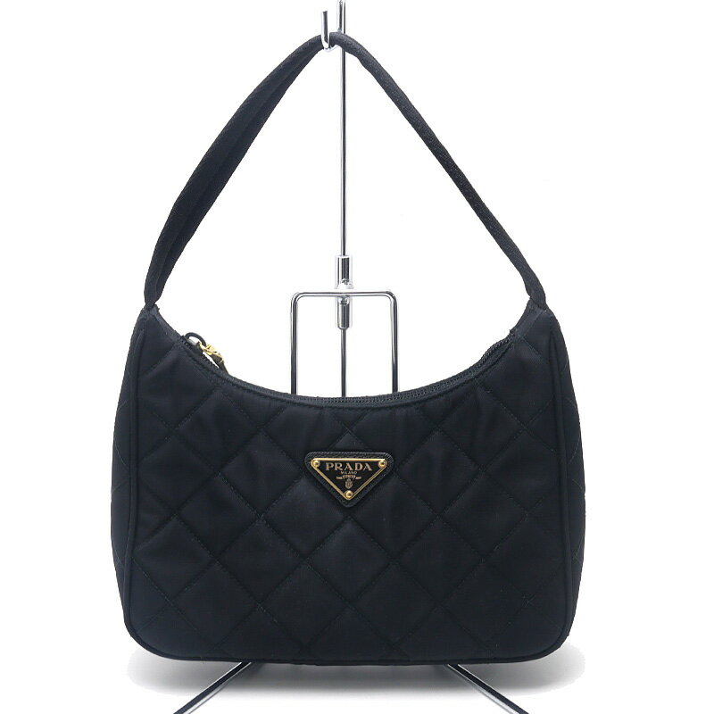 【美品】PRADA ワンショルダー ハンドバッグ シルバー金具 ナイロン　レザー PRADA 三角ロゴ金具ナイロンワンショルダーバッグ | Hedy