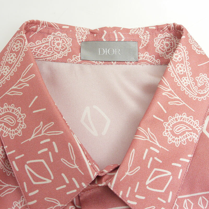 【中古】ディオール Dior ペイズリー柄 半袖シャツ 193C545A5532 サイズ38 シルク ピンク【質屋鑑定品】
