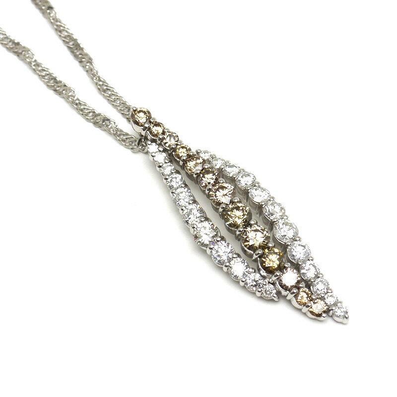 【中古】ダイヤモンドネックレス K14WG/K18WG・ダイヤモンド2.00ct ブラウン系ダイヤ デザイン【質屋鑑定品】(4)