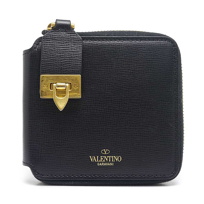 乐天商城 - 【中古】ヴァレンティノガラヴァーニ VALENTINO GARAVANI コンパクトウォレット 財布 レザー ブラック ラウンドジップ【質屋鑑定品】