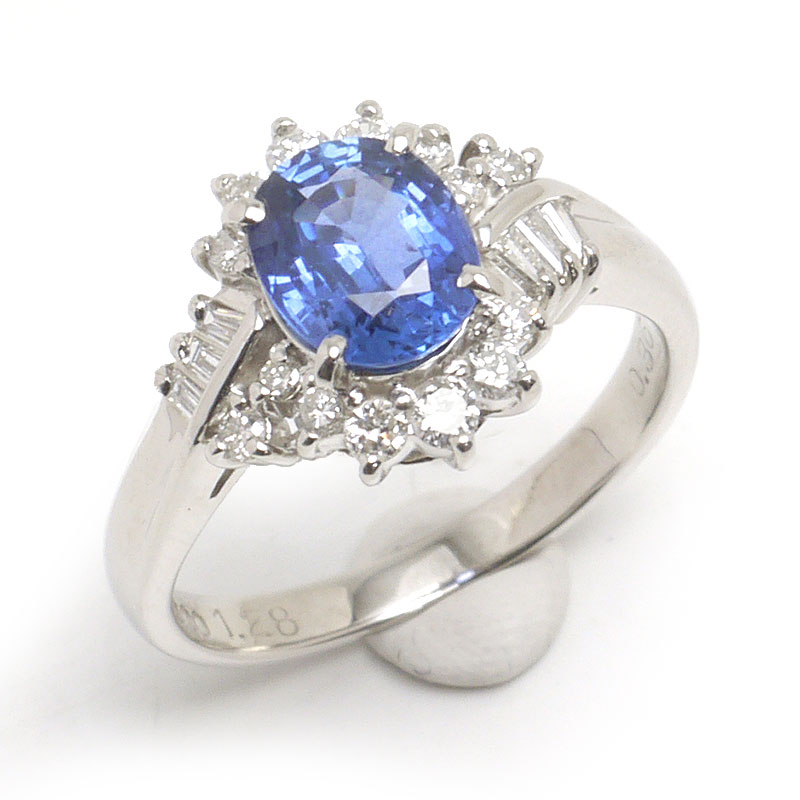 乐天商城 - 【中古】サファイアダイヤモンドリング 約9.5号 PT900・サファイア1.28ct・ダイヤ0.36ct 【質屋鑑定品】