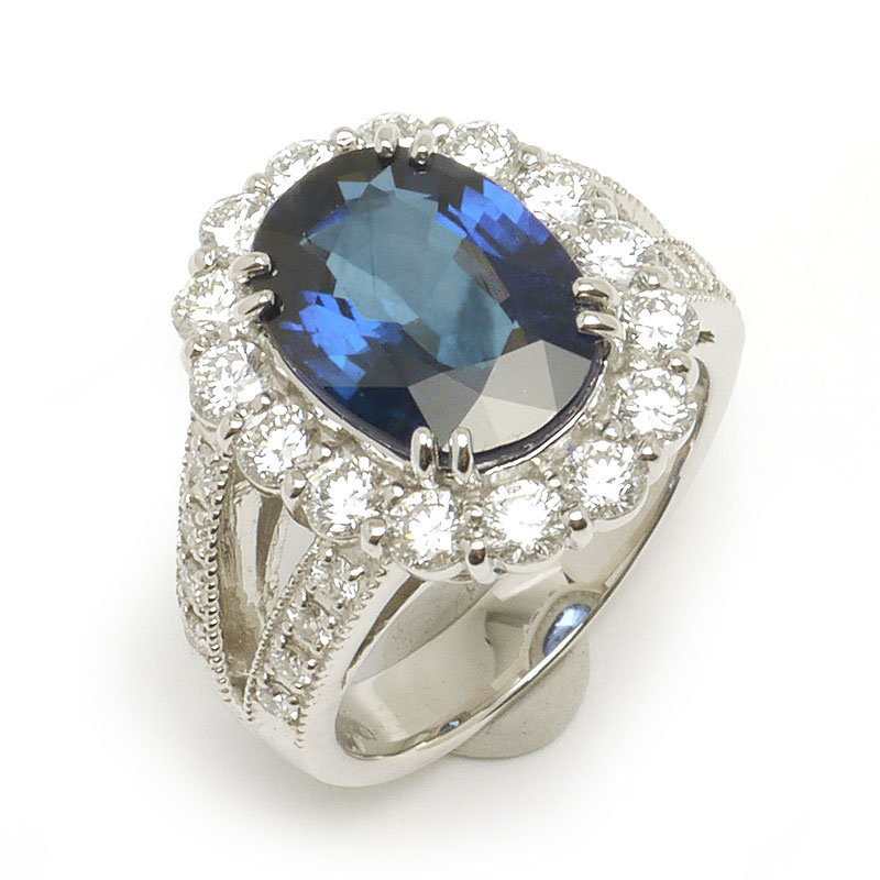 Other - 【中古】サファイアダイヤモンドリング #14 約14号 PT900・サファイア5.99ct・ダイヤ1.66ct 鑑別書付き【質屋鑑定品】
