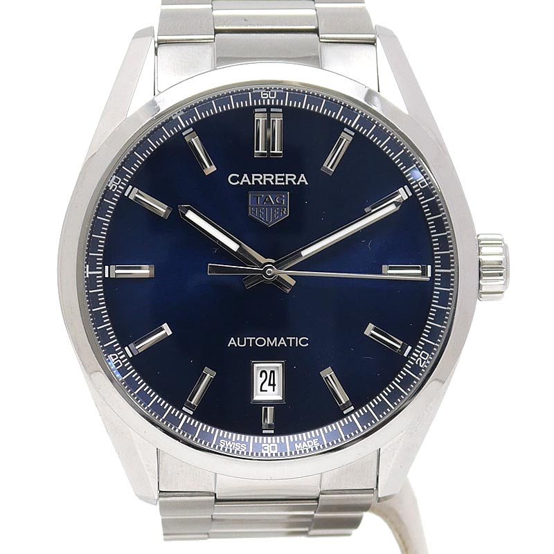 【中古】タグホイヤー TAG Heuer カレラ WBN2112 自動巻き ブルー文字盤 SS メンズ 腕時計【質屋鑑定品】