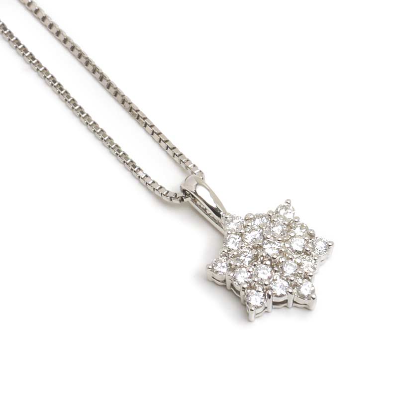 乐天商城 - 【中古】ダイヤモンドネックレス PT900・PT850・ダイヤ0.41ct 雪の結晶 スノーフレーク【質屋鑑定品】